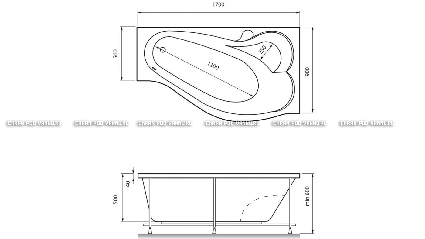 Акриловая ванна Relisan Isabella 170x90x60 – купить по цене 24130 руб. в интернет-магазине в городе Омск картинка 13