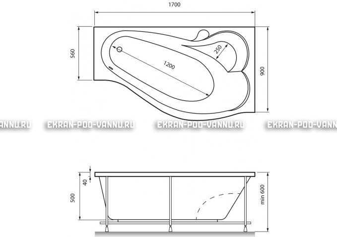 Акриловая ванна Relisan Isabella 170x90x60 – купить по цене 24130 руб. в интернет-магазине в городе Омск картинка 4