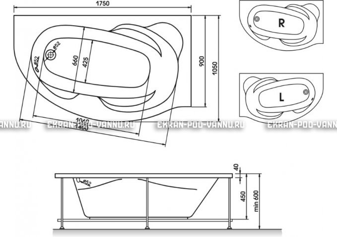 Акриловая ванна Relisan Liliya 175x90 – купить по цене 24570 руб. в интернет-магазине в городе Омск картинка 3