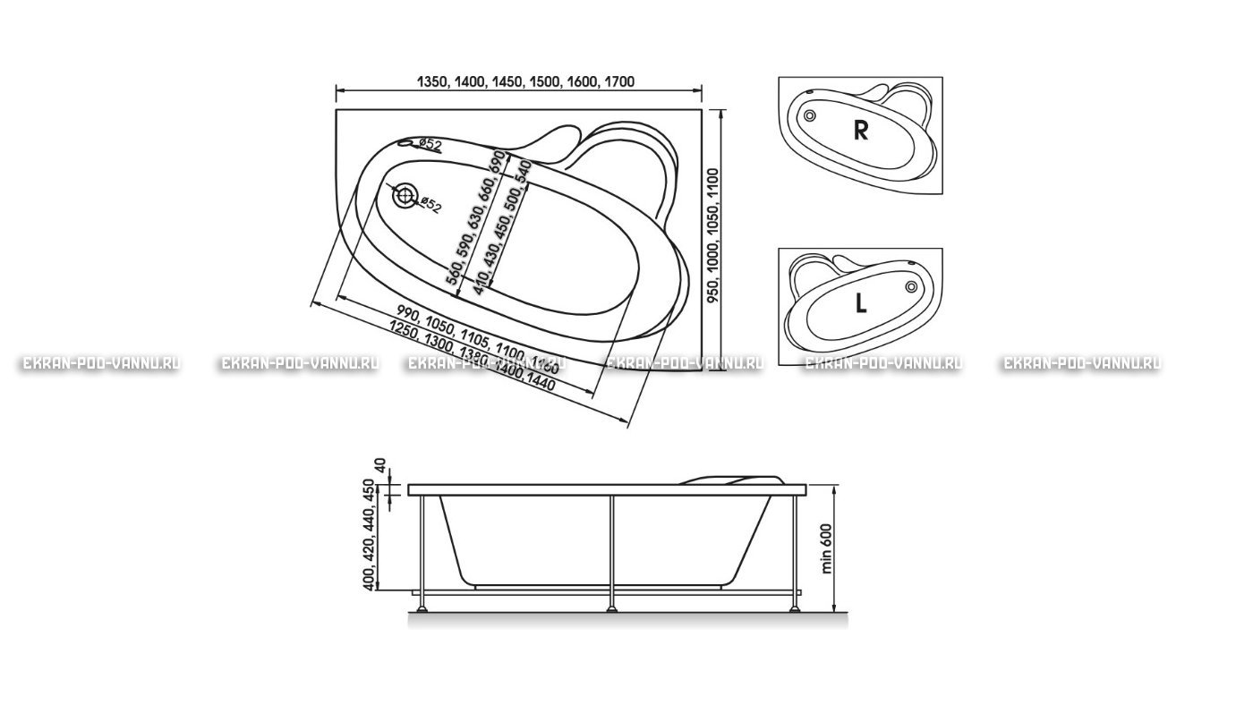 Акриловая ванна Relisan Ariadna 160x105 – купить по цене 24950 руб. в интернет-магазине в городе Омск картинка 10