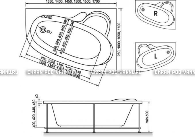 Акриловая ванна Relisan Ariadna 160x105 – купить по цене 24950 руб. в интернет-магазине в городе Омск картинка 3