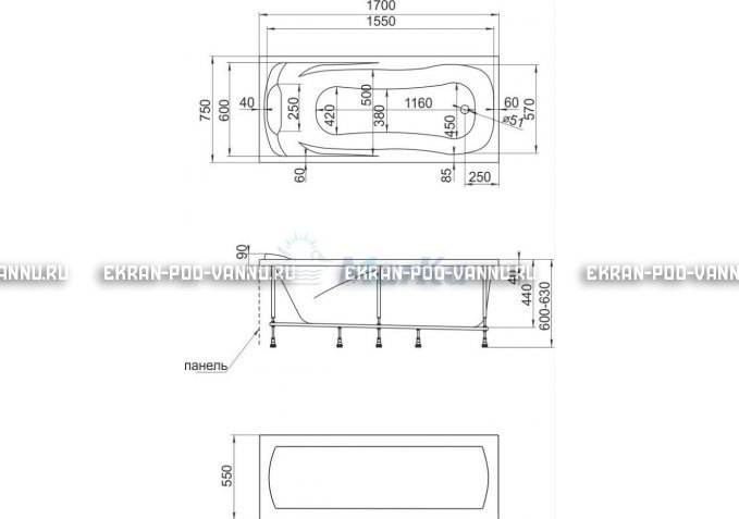 Акриловая ванна 1MarKa Calypso 170x75 – купить по цене 13950 руб. в интернет-магазине в городе Омск картинка 7