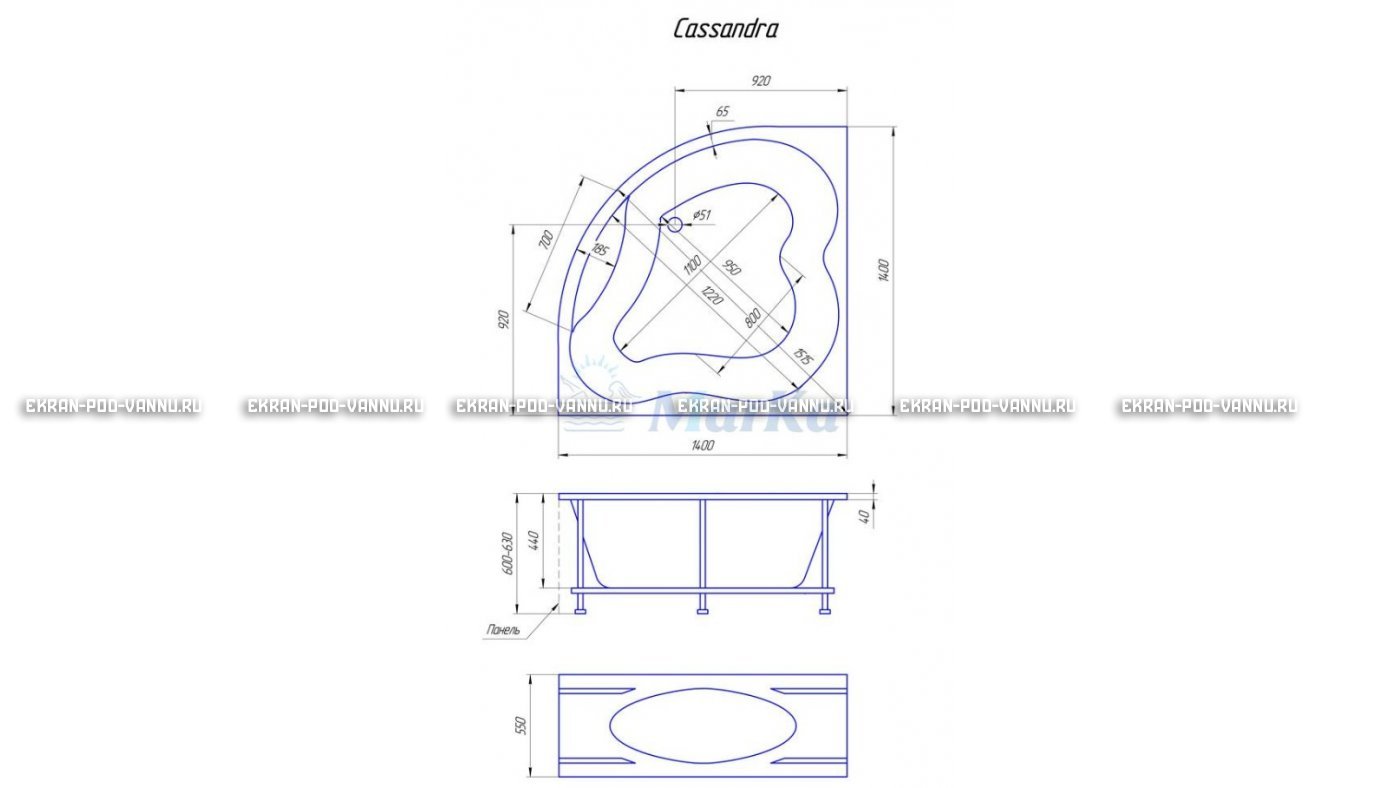 Акриловая ванна 1MarKa Cassandra 140x140 – купить по цене 18620 руб. в интернет-магазине в городе Омск картинка 19