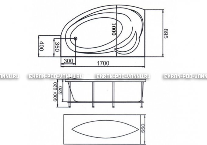 Акриловая ванна 1MarKa Julianna 170x100 – купить по цене 21320 руб. в интернет-магазине в городе Омск картинка 3
