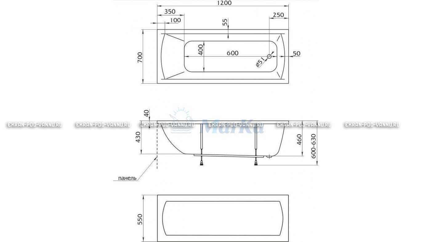 Акриловая ванна 1MarKa Modern 120x70 – купить по цене 7600 руб. в интернет-магазине в городе Омск картинка 13