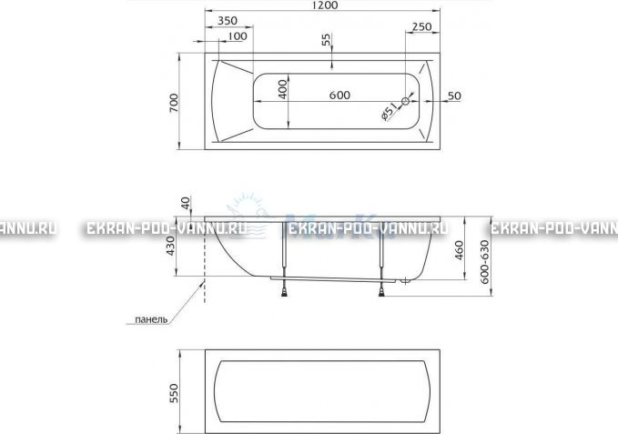 Акриловая ванна 1MarKa Modern 120x70 – купить по цене 7600 руб. в интернет-магазине в городе Омск картинка 4