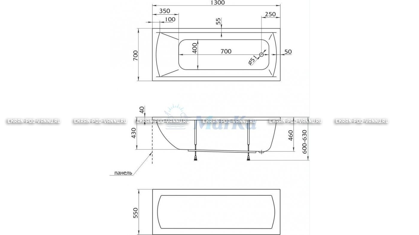 Акриловая ванна 1MarKa Modern 130x70 – купить по цене 8620 руб. в интернет-магазине в городе Омск картинка 16