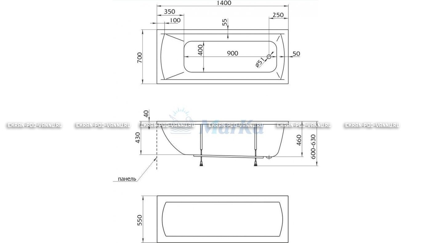 Акриловая ванна 1MarKa Modern 140x70 – купить по цене 8910 руб. в интернет-магазине в городе Омск картинка 16