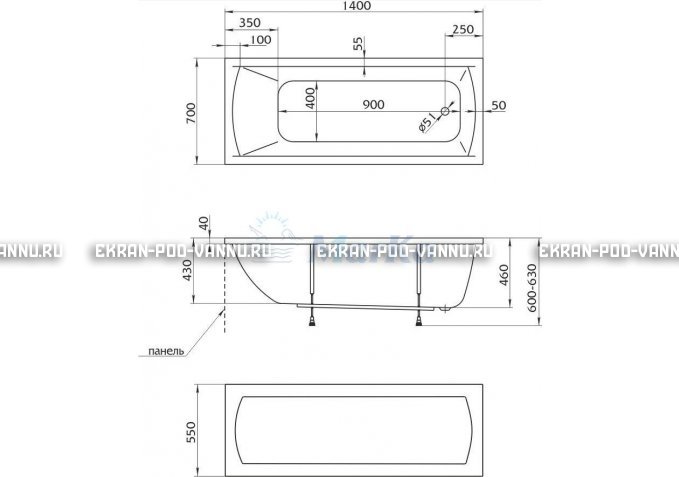 Акриловая ванна 1MarKa Modern 140x70 – купить по цене 8910 руб. в интернет-магазине в городе Омск картинка 5