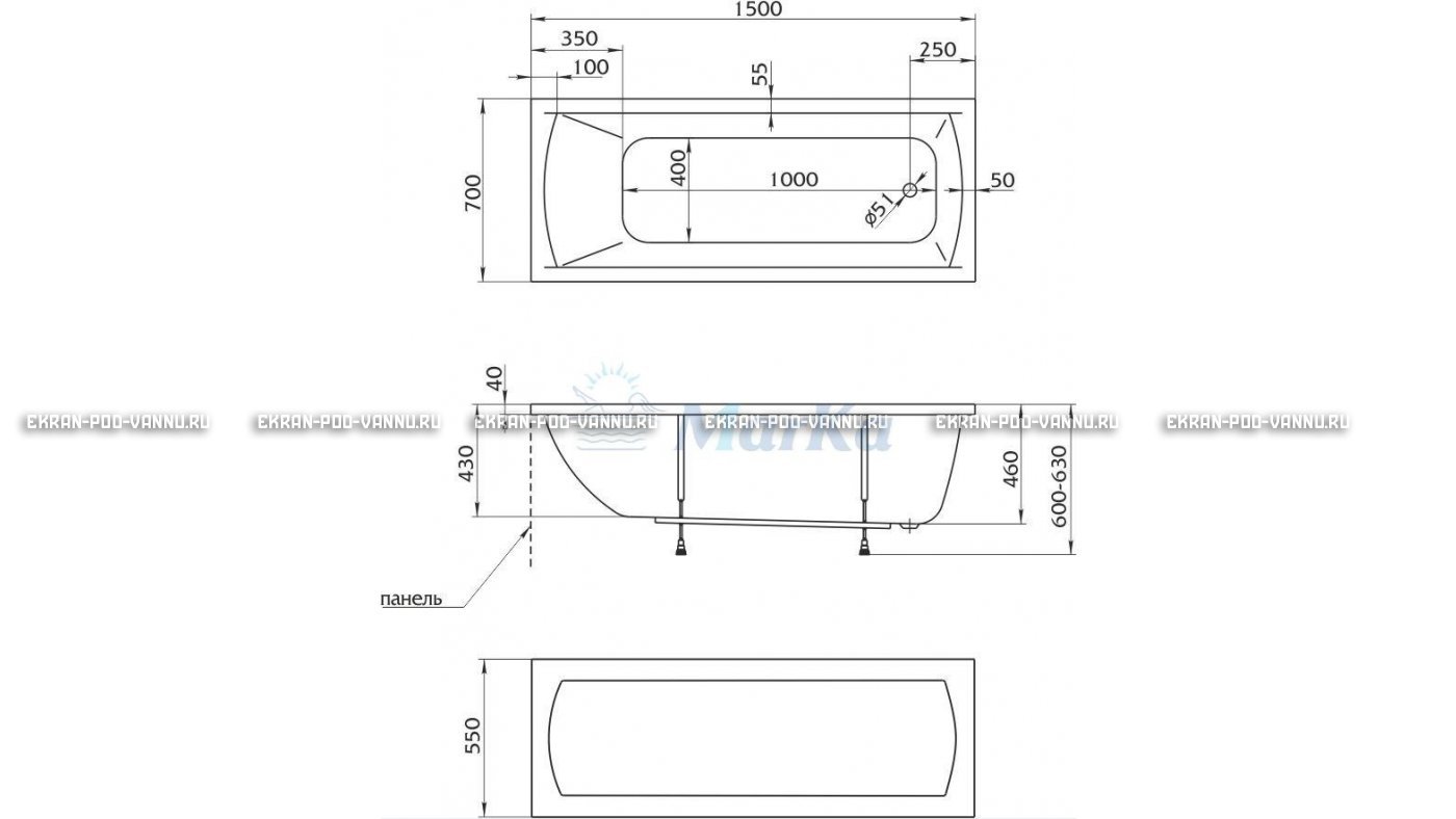 Акриловая ванна 1MarKa Modern 150x70 – купить по цене 9210 руб. в интернет-магазине в городе Омск картинка 13