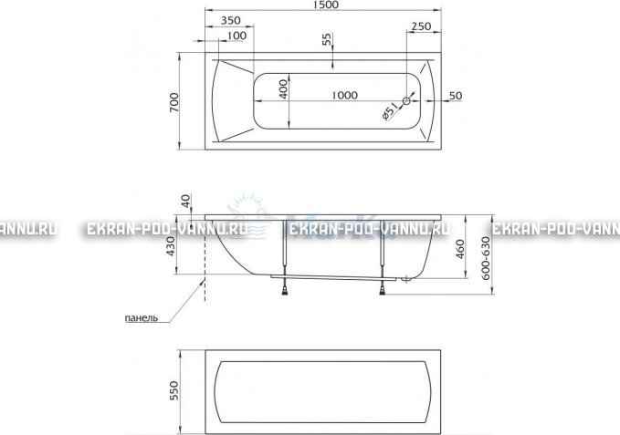Акриловая ванна 1MarKa Modern 150x70 – купить по цене 9210 руб. в интернет-магазине в городе Омск картинка 4