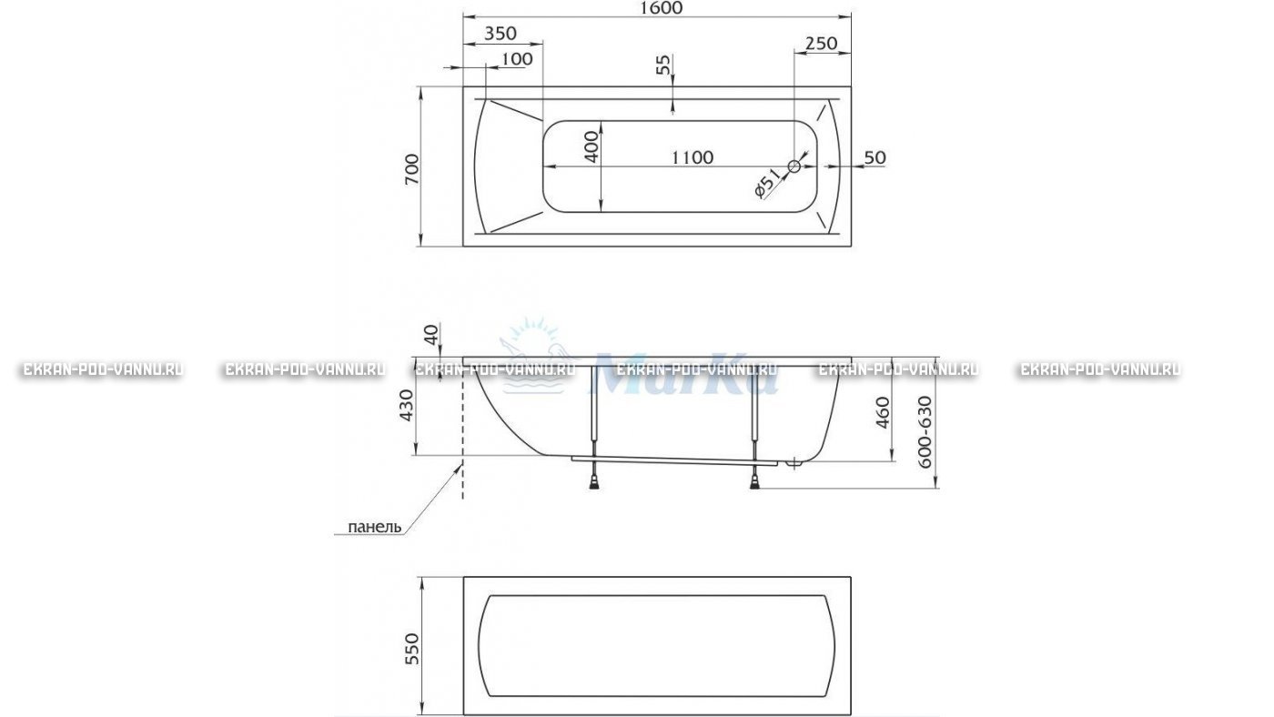 Акриловая ванна 1MarKa Modern 160x70 – купить по цене 9410 руб. в интернет-магазине в городе Омск картинка 16