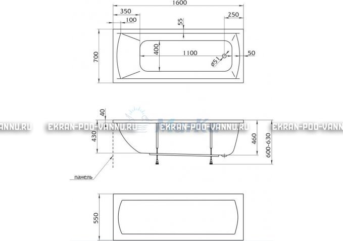 Акриловая ванна 1MarKa Modern 160x70 – купить по цене 9410 руб. в интернет-магазине в городе Омск картинка 5