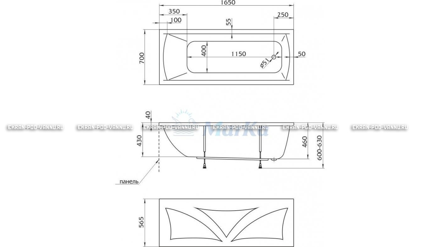 Акриловая ванна 1MarKa Modern 165x70 – купить по цене 9810 руб. в интернет-магазине в городе Омск картинка 16