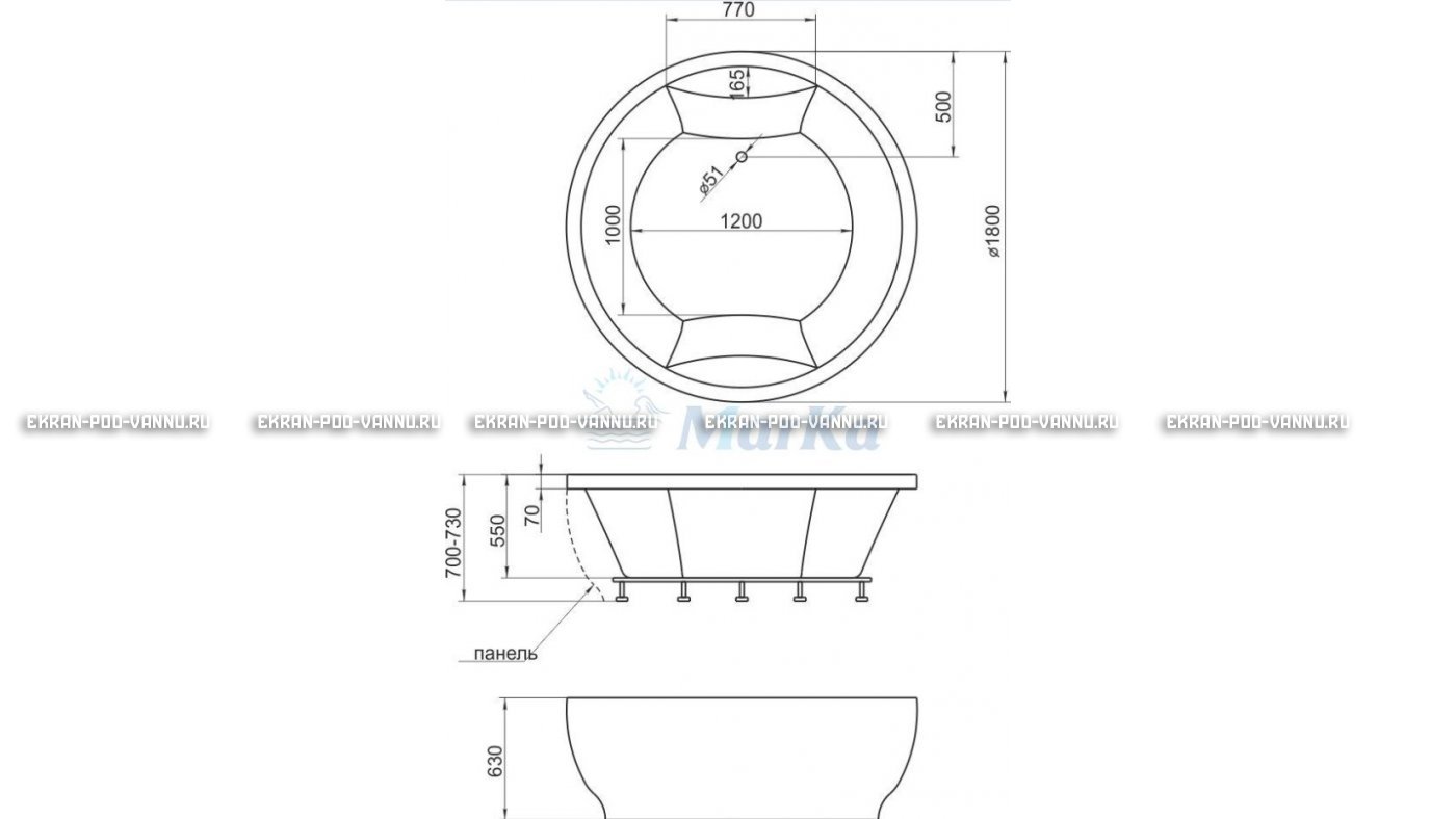Акриловая ванна 1MarKa Omega 180x180  – купить по цене 42450 руб. в интернет-магазине в городе Омск картинка 13