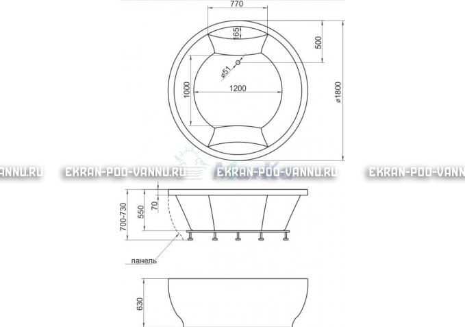 Акриловая ванна 1MarKa Omega 180x180  – купить по цене 42450 руб. в интернет-магазине в городе Омск картинка 4