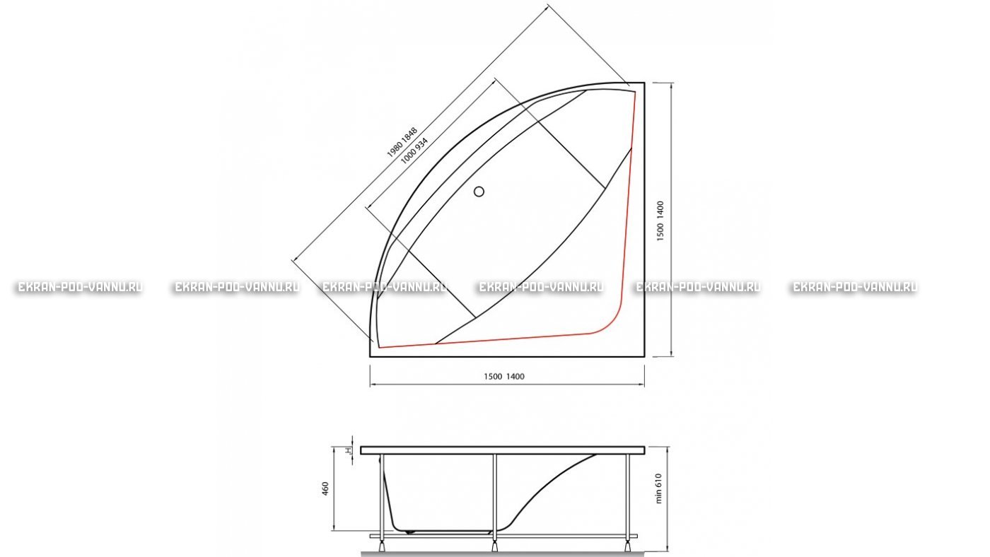 Акриловая ванна Vayer Boomerang 150x150 – купить по цене 59550 руб. в интернет-магазине в городе Омск картинка 15