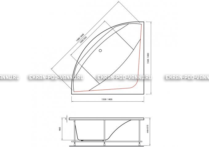 Акриловая ванна Vayer Boomerang 150x150 – купить по цене 59550 руб. в интернет-магазине в городе Омск картинка 4