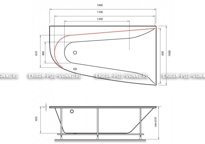 Акриловая ванна Vayer Boomerang 180x100 – купить по цене 53030 руб. в интернет-магазине в городе Омск картинка 2