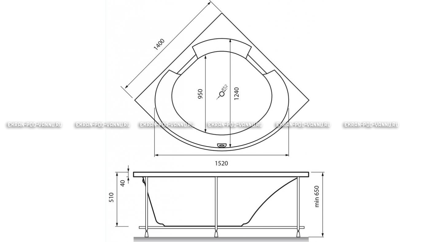 Акриловая ванна Vayer Boomerang 150x150 – купить по цене 59550 руб. в интернет-магазине в городе Омск картинка 16