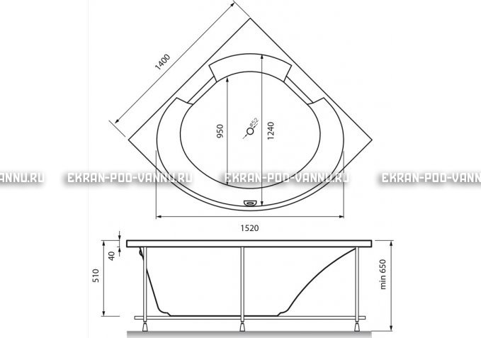 Акриловая ванна Vayer Boomerang 150x150 – купить по цене 59550 руб. в интернет-магазине в городе Омск картинка 5