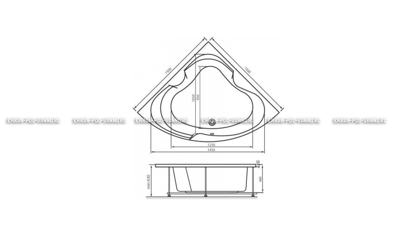 Акриловая ванна Vayer Kaliope 150x150 – купить по цене 42550 руб. в интернет-магазине в городе Омск картинка 16