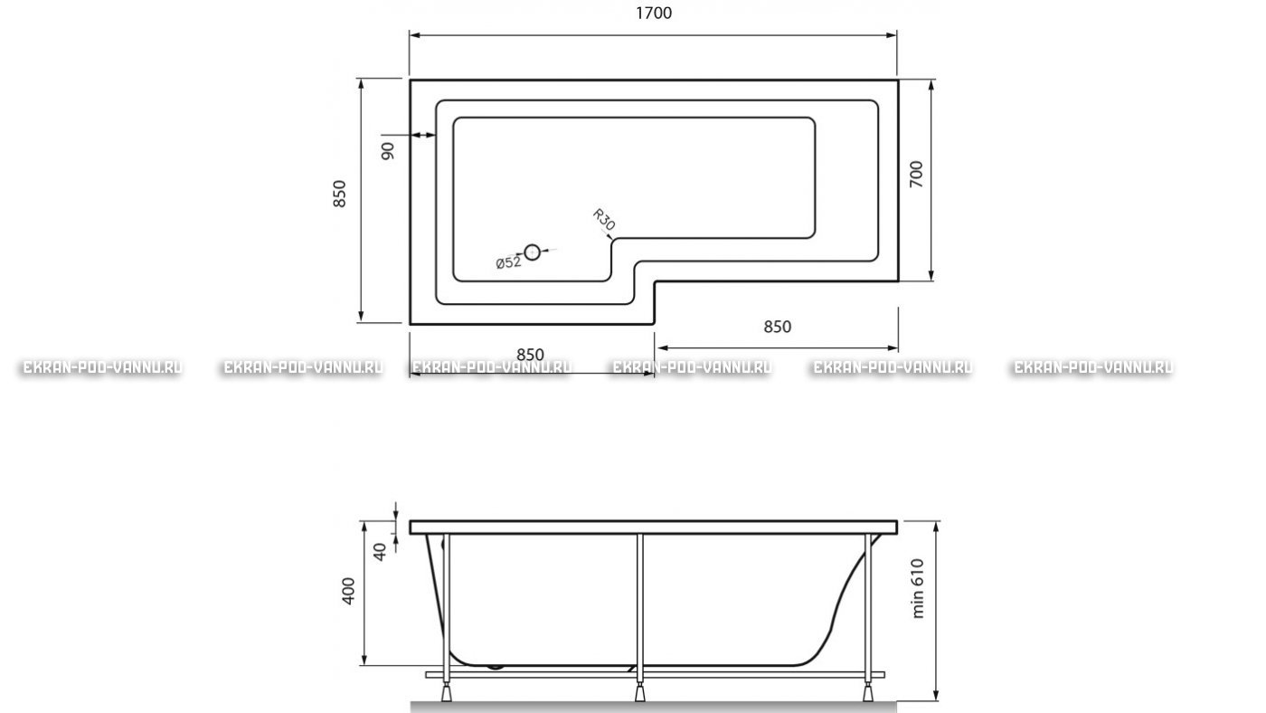 Акриловая ванна Vayer Options 170х70/85 – купить по цене 24110 руб. в интернет-магазине в городе Омск картинка 13