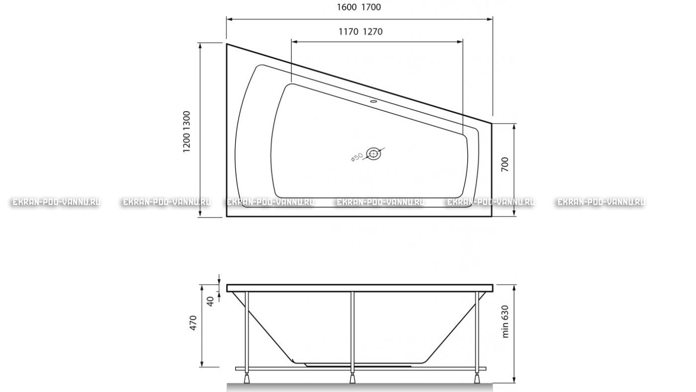 Акриловая ванна Vayer Trinitiy 170x130 – купить по цене 32590 руб. в интернет-магазине в городе Омск картинка 13