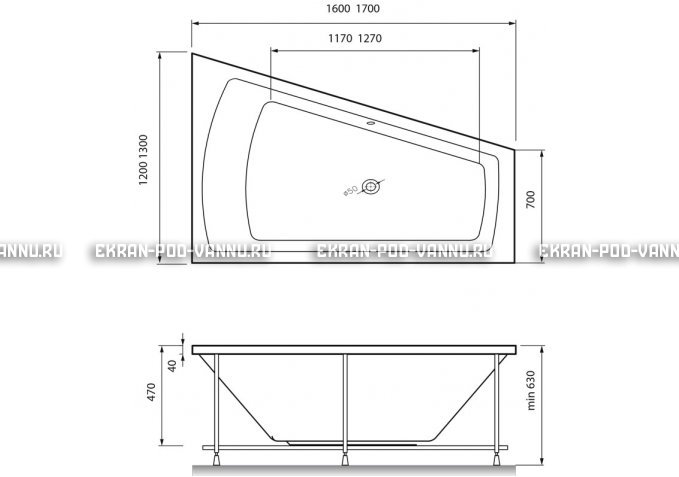 Акриловая ванна Vayer Trinitiy 170x130 – купить по цене 32590 руб. в интернет-магазине в городе Омск картинка 4